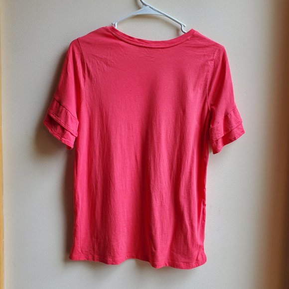 MICHAEL Michael Kors Hot Pink Ruffled Short Sleeve T-Shirt Size Small - Picture 13 of 16